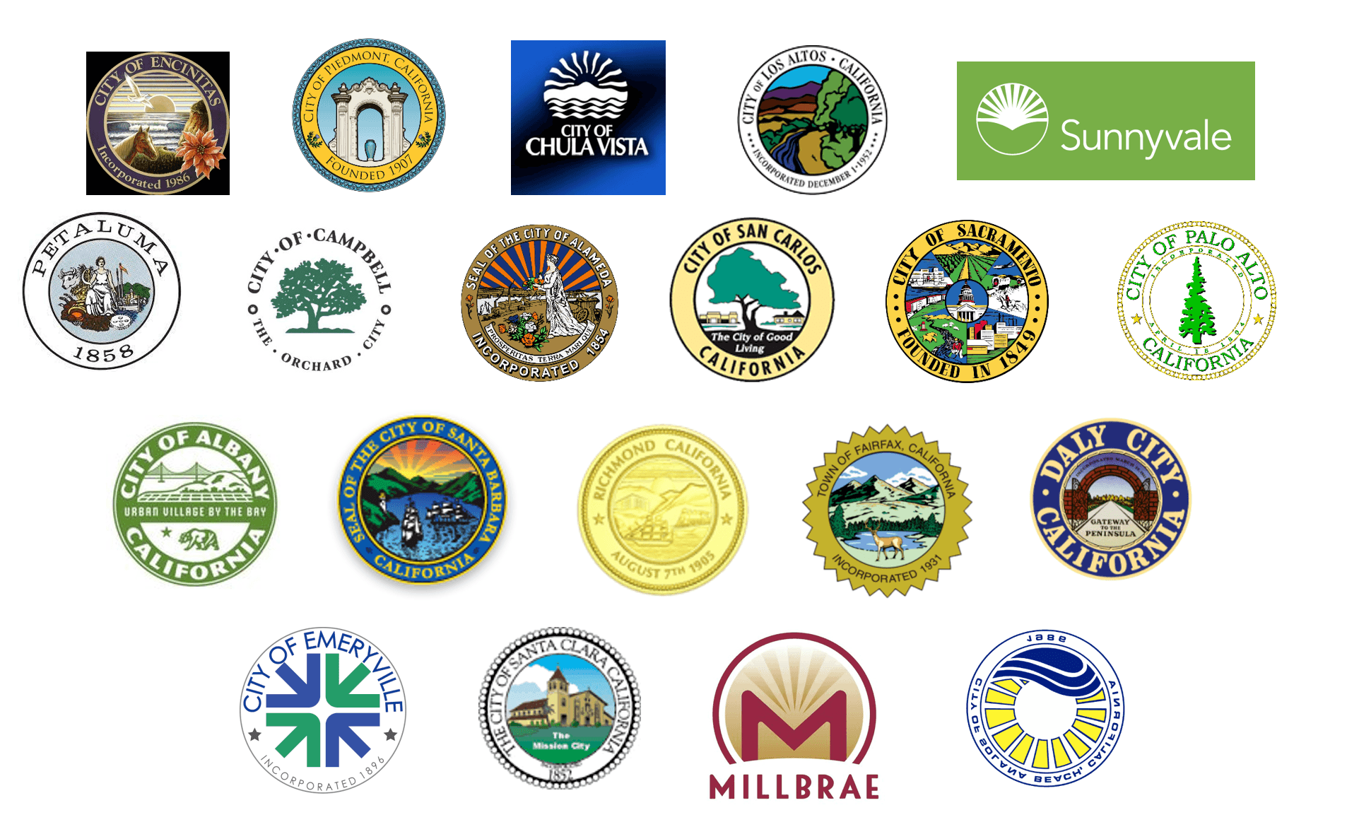 Collage of city seals adopting reach codes in 2021